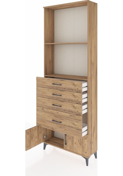 Arges Dolap 2 Raflı 4 Çekmeceli 2 Kapaklı 88x30x243 Çam-çam Çam