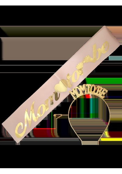 Premium Kadın Tacı Kutlama Süsü Parti Şıklığı Metal Taç Kuşak Set Mom Tobe Pembe Gold Çok Renkli
