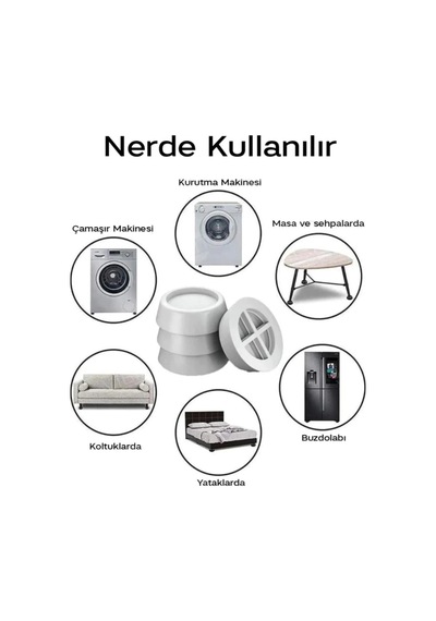 Çamaşır Bulaşık Makinası Beyaz Eşya Titreşim Önleyici Yükseltici Ayağı Altlığı Ayakları 4 Adet.