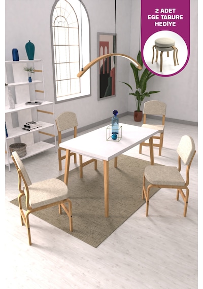 Vilinze Ege Sandalye Avanos Ahşap Mdf Mutfak Masası Takımı - 70x120 Cm Beyaz