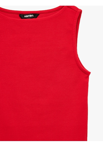 Koton Pamuklu Slim Fit Kolsuz Kayık Yaka Bluz Kırmızı 6sak10029ek