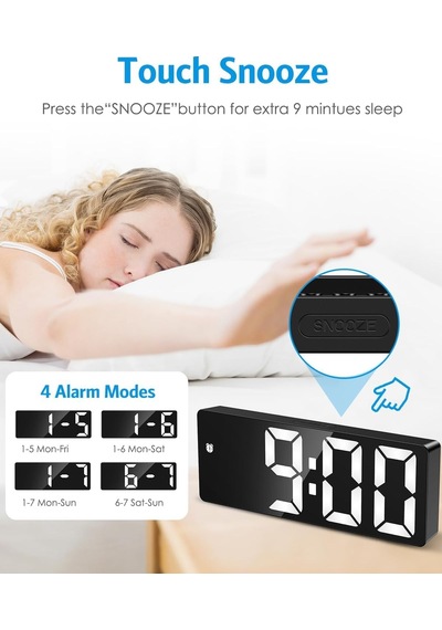 Acetech Aynalı Termometre Alarm Takvimli Led Dijital Modern Masa Saati/adpt Diğer