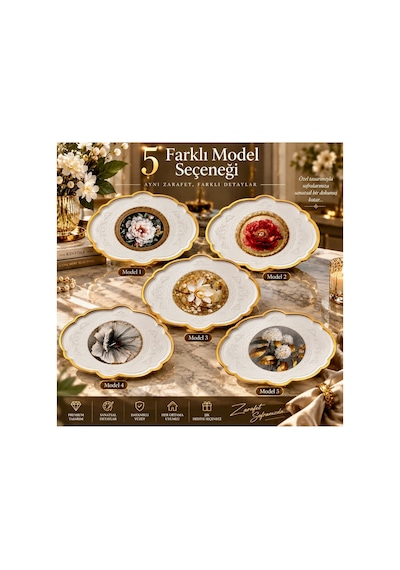 2 Li Büyük Boy Gold Dekoratif Sunum Tepsisi Seti 48x38 / 36x27,5 Cm Kalın Dayanıklı Plastik Çay Kahve Servis İkram Tepsisi 5 Farklı Model Bej