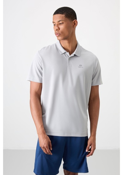 Tommy Life Gri Logo Baskılı Standart Kalıp Polo Yaka Aktif Spor Erkek T-shirt - 88252 Gri