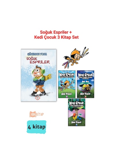 Kedi Çocuk 3 Kitap Set Ve Soğuk Espriler , Kedi Çocuk Çizgi Roman Kulübü Seti, Toplam 4 Kitap