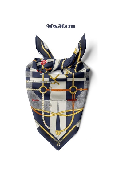 Royal Harness Desen 90x90cm Eşarp/fular Lacivert