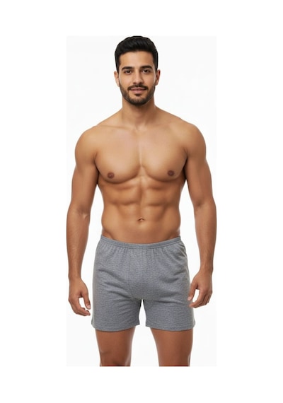 Enmodaiçgiyim 7 Adet Gri %100 Pamuk Rahat Kesim Erkek Paçalı Külot Boxer