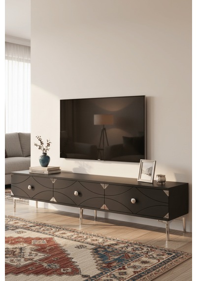 Tsa1897dbs - Alfa Tsa180 Tv Stand, Tv Sehpası Ve Tv Ünitesi Safirmeşe - Beyaz - Sılver 180cm