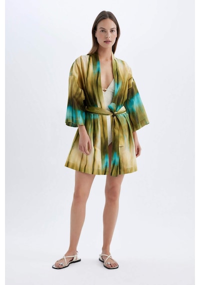 DeFacto Desenli Pamuklu Kimono-Fall in Love D0453AX24SMKH452 Haki
