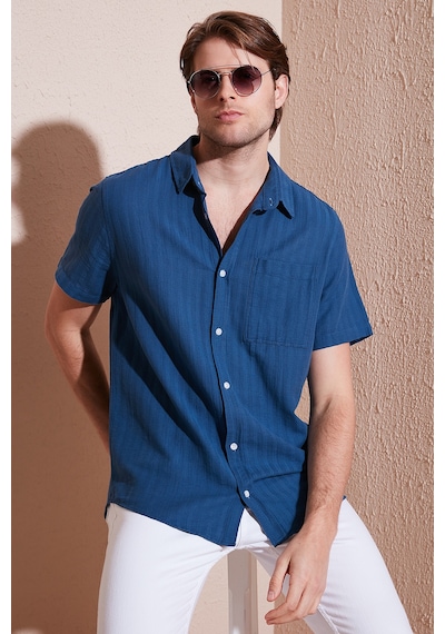 Buratti Pamuklu Regular Fit Tek Cepli Kısa Kol Erkek Gömlek Cf25S128230 Indigo
