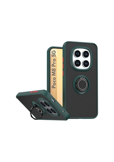 Poco M8 Pro 5g Uyumlu Kılıf Yüzüklü Standlı Extra Darbe Koruma Sert Silikon Kapak - Yeşil Yeşil