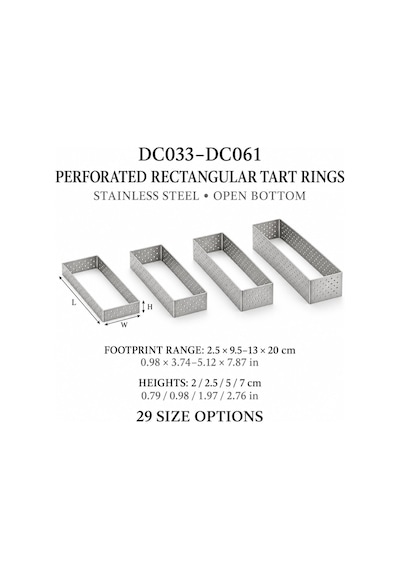 Fida Tart Çemberi Dikdörtgen Delikli Yükseklik 2 Cm Paslanmaz 8,5x15,5 Cm Inox