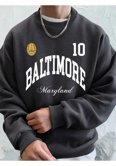 Startmore Startmorebaltimore Maryland Amblem Baskıları Erkek Tişörtü Sonbahar Bisiklet Yaka Kapüşonlu Üst Temel Antrasit