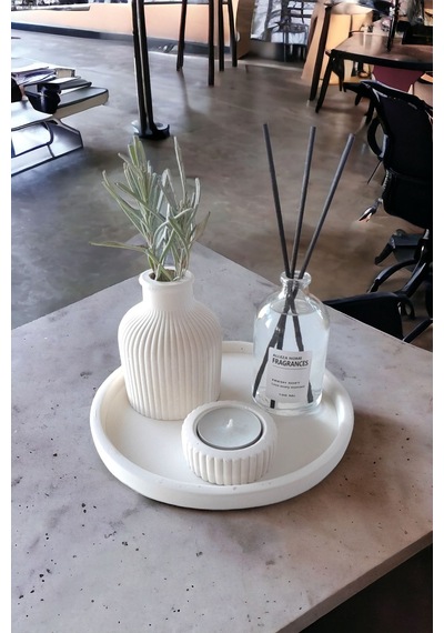 Dekoratif Minyatür Çizgili Vazo 100 Ml Oda Kokusu Mumluklu Set Tealight Mum Dahil Değildir
