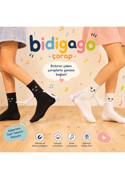 Bidigago Mıknatıslı El Ele Tutuşan Çorap Kırmızı