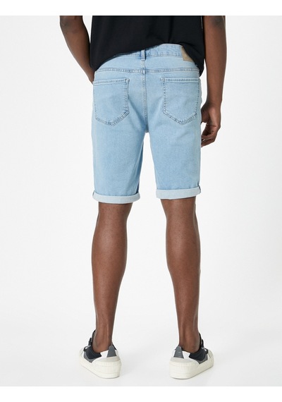 Koton Yırtık Kot Şort Slim Fit Katlama Detaylı Düğmeli Cepli Açık İndigo 4sam40101nd Açık İndigo