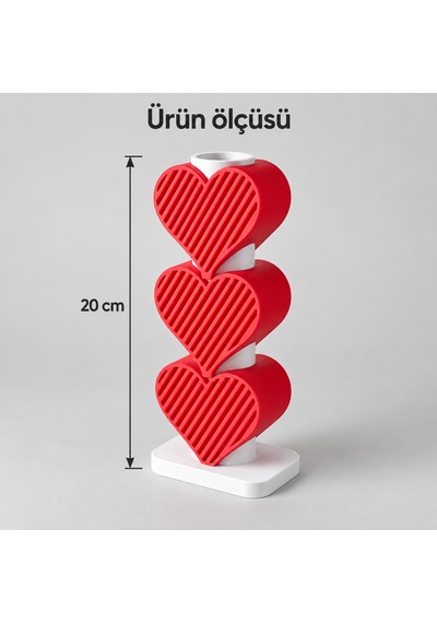 Kalpli Vazo Kırmızı Beyaz 20 Cm Dekoratif Sevgiliye Hediye Beyaz - Kırmızı