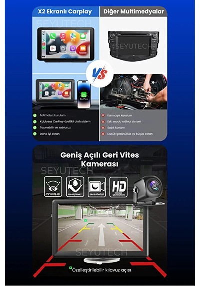 Carplay & Android Auto Uyumlu 9.2" 4k Araç Içi Ekran - Çift Kameralı Yol Kayıt Cihazı X2 9"