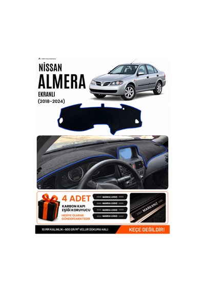 Nissan Almera Ekranlı 2000-2006 Uyumlu Torpido Örtüsü, Torpido Kılıfı - Siyah Mavi
