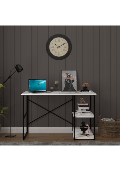Asra Trend Raflı Metal Çalışma Masası METALÇM01 %100 MDF Bilgisayar Masası Beyaz