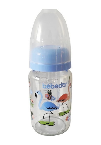 Bebedor Desenli Silikon Emzikli Yavaş Akış Mavi125 Ml Kod: 30302  Cam Biberon