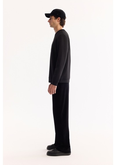 Avva Erkek Siyah Bisiklet Yaka Pamuklu Bi-stretch Baskılı Regular Fit Sweatshirt A52y1261