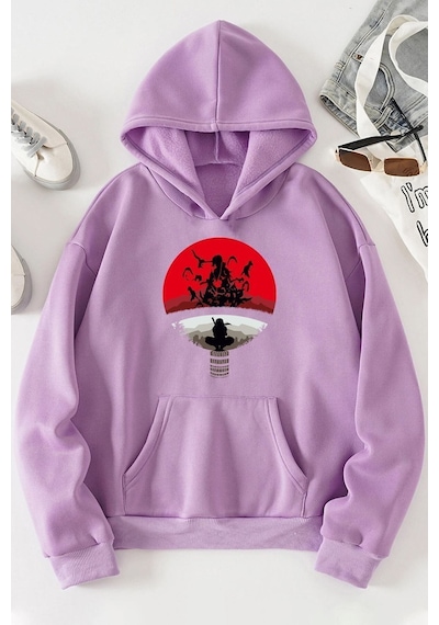 Uyguntarz Unisex Itachi Uchiha Baskılı Sweatshirt Lila