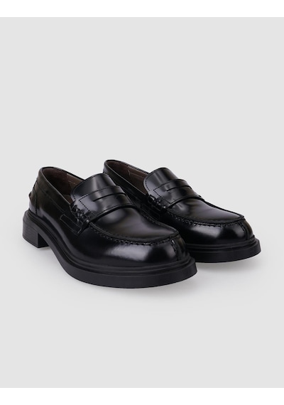 Hakiki Deri Siyah Açma Kadın Loafer Siyah