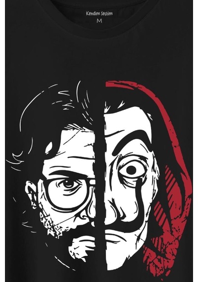 La Casa De Papel Profesör Proffessor Dali Mask Yarım Yüz Half Face Baskılı Tişört Unisex T-shirt 001
