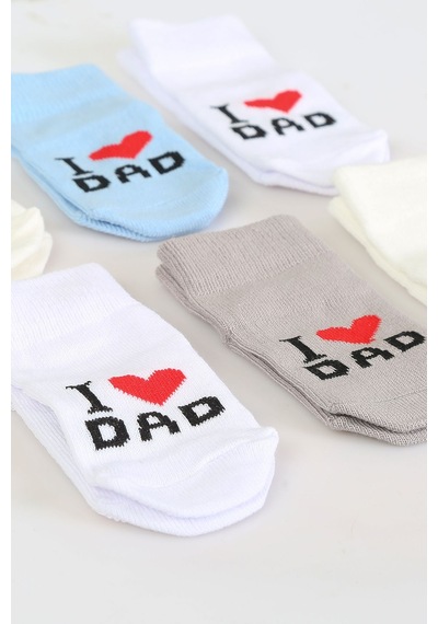 Baby Shez Pamuklu 6'lı Yenidoğan Erkek Bebek Çorap Dad Erkek Mavi