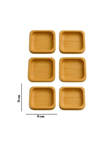 6 Lı Kare Sunum Ve Servis Kase Seti %100 Doğal Bambu, 9x9 Cm Çok renkli