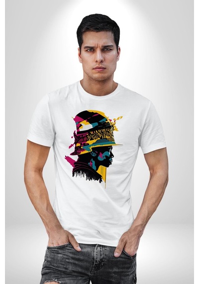 Canlı Afrobeat Füzyon Renkli Siluet Unisex Unisex Beyaz Organik Baskılı T-shirt Penye Yüksek Kalite Beyaz