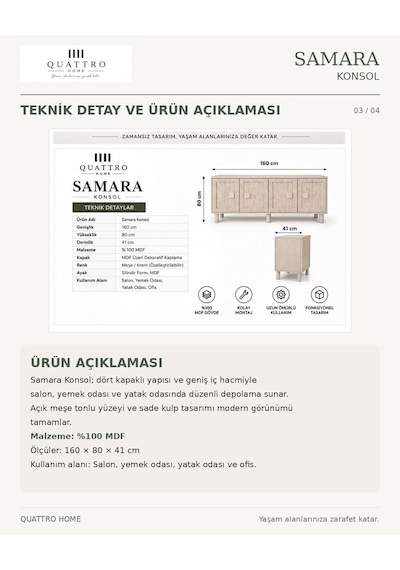 Samara Konsol Meşe Krem