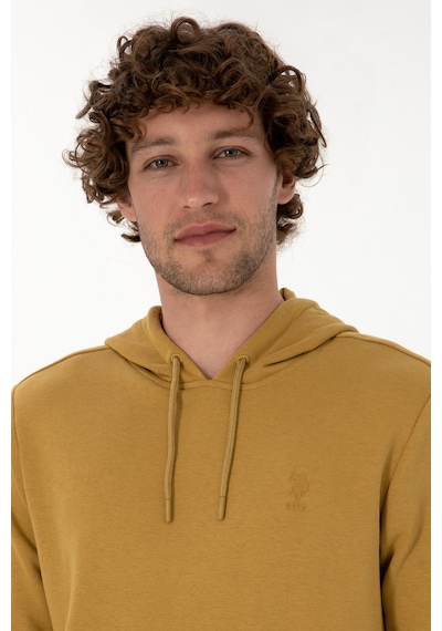 U.S. Polo Assn. Erkek Regular Fit Kapüşonlu Hardal Basic Sweatshirt 50313720-VR151