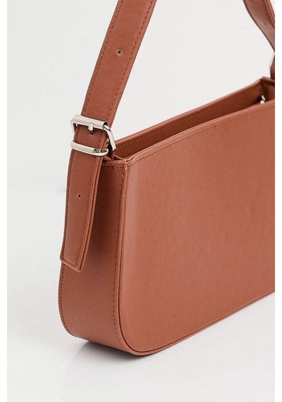 Lovelystore Düz Baget Astarlı 3 Gözlü Basic Omuz Çantası 27x15 Taba