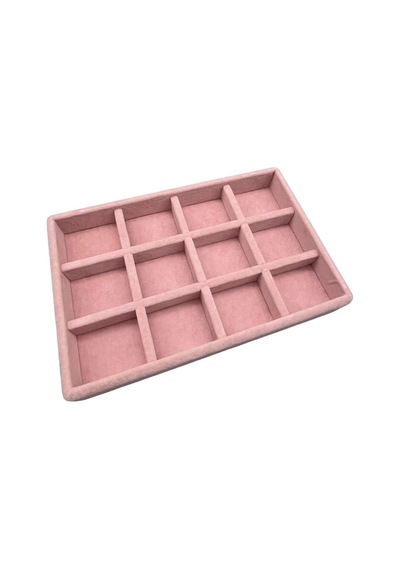 Yerli Üretim Küçük Boy Süet Kumaş Pembe Renk 12 Bölmeli Takı Sergileme Çekmece Içi Standı Çok Renkli