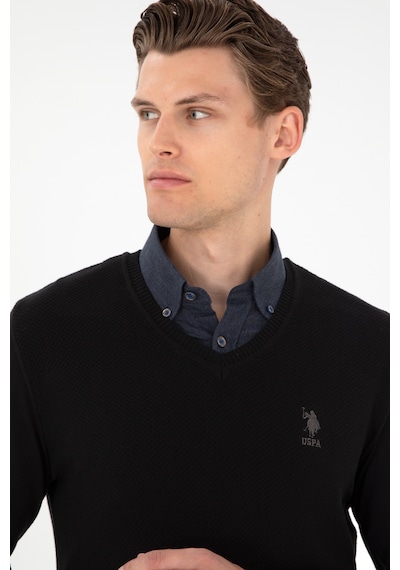 U.S. Polo Assn. Erkek Slim Fit V Yaka Siyah Basic Kazak 50288886-VR046