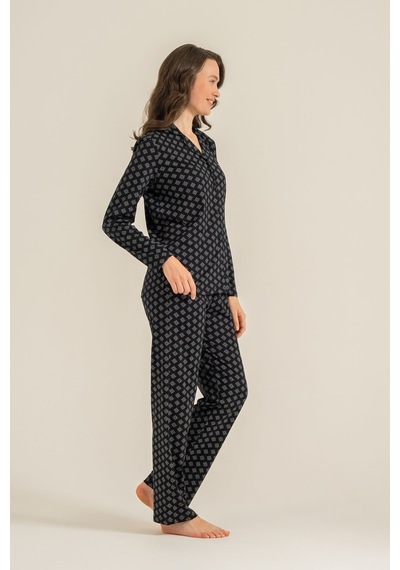 Pierre Cardin Kadın Siyah Nakışlı Gömlek Pijama Takımı Pc9290-s-v1 Pc9290-s-v1