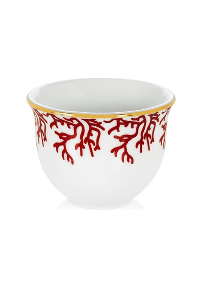 Mercan Kırmızı 18 Parça Çay + Mırra Set Hediye Kutulu Beyaz - Mavi