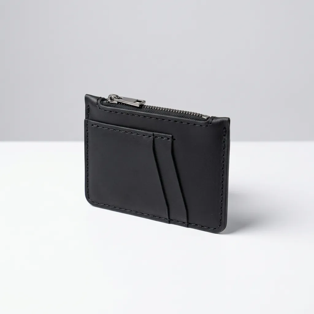 Natayleather %100 Hakiki Deri Taba / Vintage / Siyah Fermuarlı Mini Cüzdan İnce El Yapımı Unisex Kartlık 12 X 9 Cm