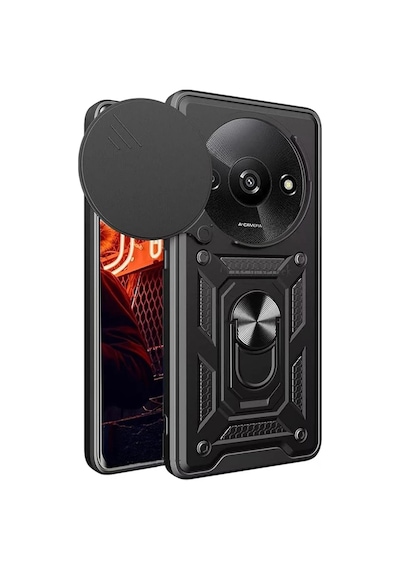 Xiaomi Redmi A3 4g Uyumlu Kılıf Pars Lens Yüzüklü Silikon - Siyah