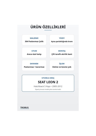 Seat Leon 2 2005-2012 Uyumlu Krom Bagaj Çıtası Paslanmaz Çelik