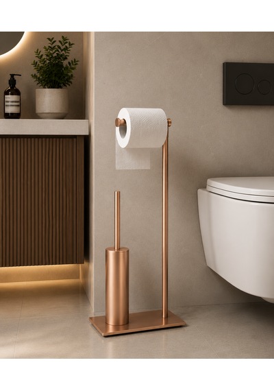 Pirinç Slim Lüx Ayaklı Set Wc Fırçalık Ve Kağıtlık Rose Gold