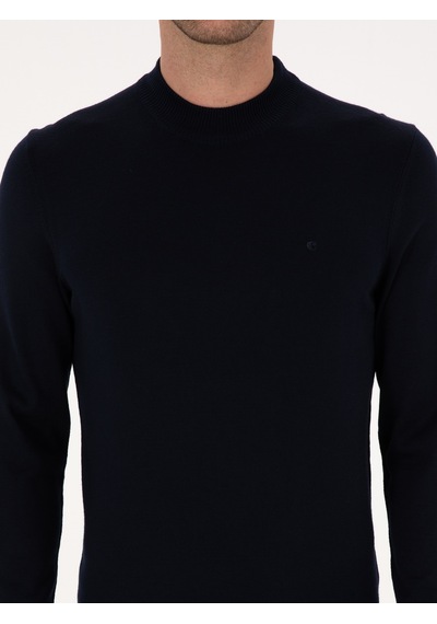 Cacharel Lacivert Slim Fit Yün Karışımlı Çeyrek Balıkçı Basic Triko Kazak