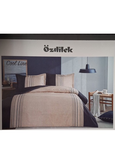 Özdilek Ranforce Çift Kişilik Nevresim Takımı Cool Line- Lacivert Bej Bej