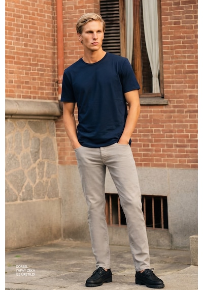 AC&Co / Altınyıldız Classics 360 Derece Her Yöne Esneyen Slim Fit Dar Kesim Diyagonal Desenli Erkek Pantolon Gri