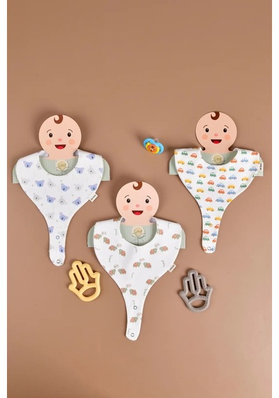 E&f Store Erkek Bebek 3'lü Sıvı Geçirmez Emzik Tutucu Mama Önlüğü - Model 2 Çok Renkli