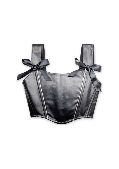 L'aura Corset Siyah Deri Bayan Korse Büstiyer