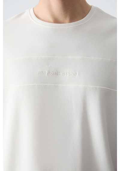 Tommy Life Ekru Siyah Pamuklu Kalın Yumuşak Dokulu Oversize Fit Basic Erkek Eşofman Takım - 85261 Ekru - Siyah