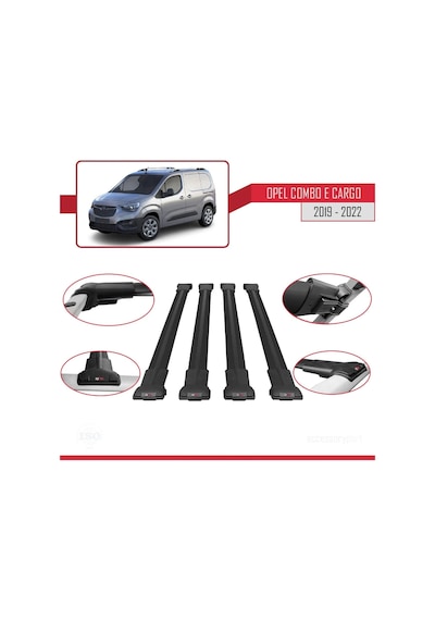 Opel Combo E Panelvan 2019-2022 Arası İle Uyumlu Fly Model Ara Atkı Tavan Barı Siyah 4 Adet Bar